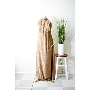Wild Fable Maxi Dress Womens XL Bronze Y2K Style Floral Satin Halter Open Back